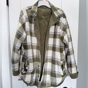 Love Tree Green and Cream Plaid Jacket- reversible